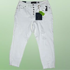 Indigo Rein White Distressed Ankle Jeans